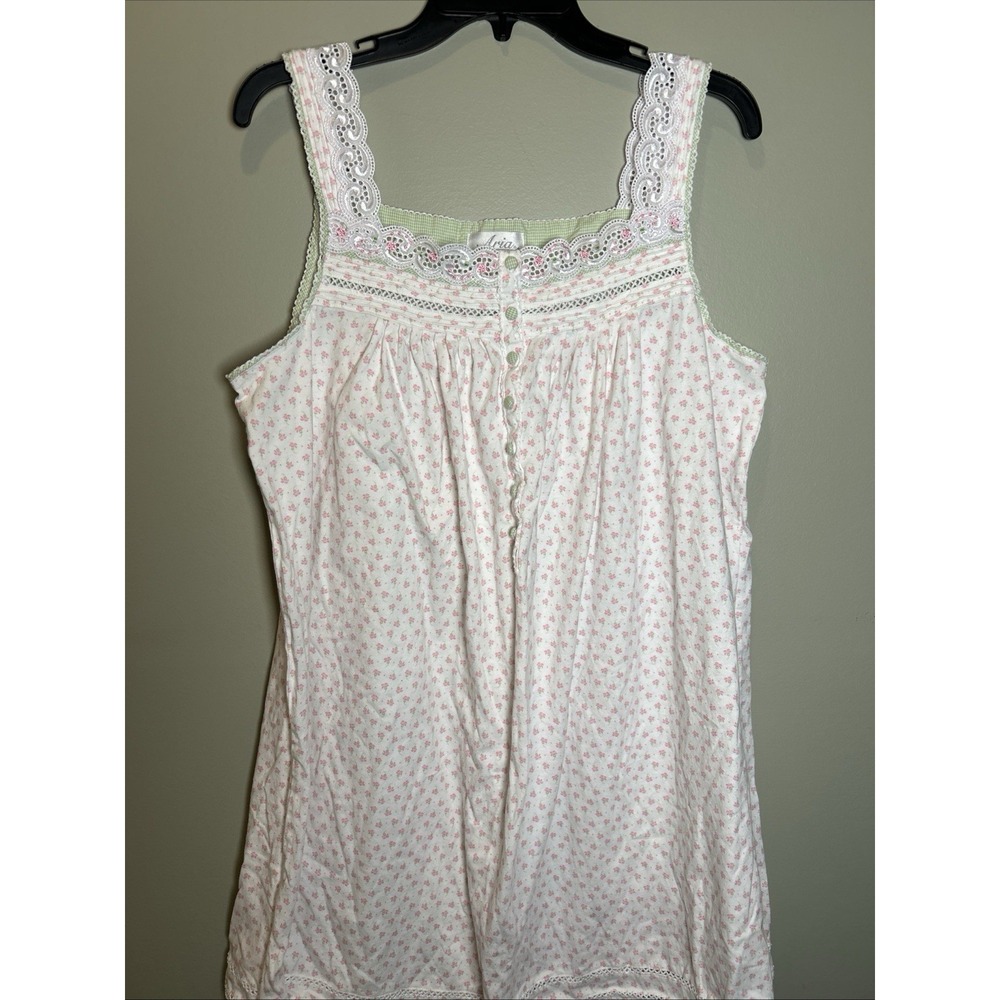 Aria Women's Nightgown Gown Floral Lace Button Front Sleeveless Size L, Midi